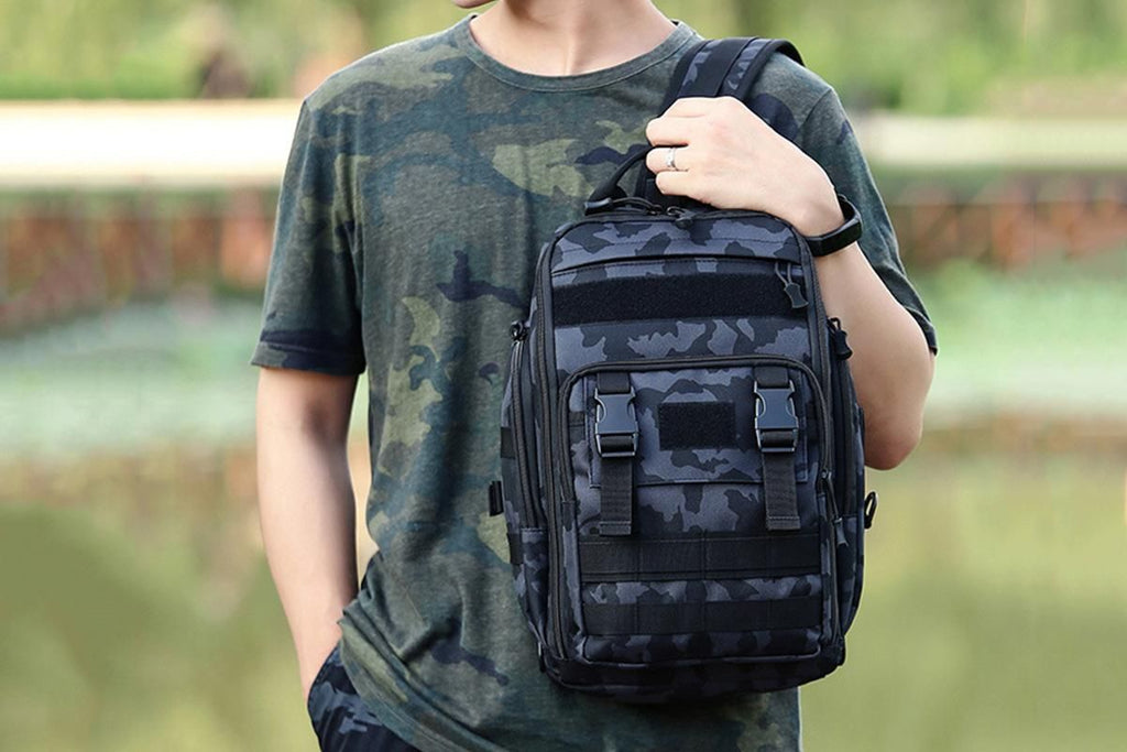 Fishing Tackle Backpack With Rod Holder Outdoor Shoulder Fishing Gear Bags - Deep Blue
