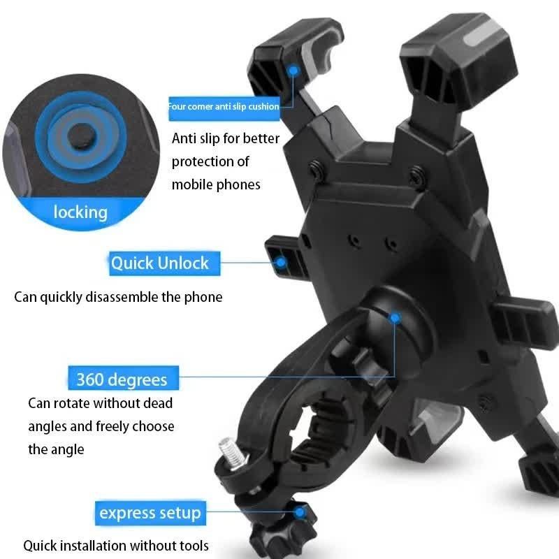 Black Secure Grip Bike Phone Mount Adjustable 360 Rotation Bicycle Handlebar Holder Universal Cradle For Mtb & Road Cycling Mounts & Holders