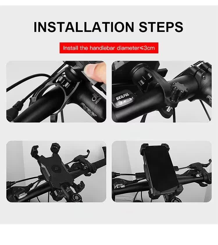 Black Secure Grip Bike Phone Mount Adjustable 360 Rotation Bicycle Handlebar Holder Universal Cradle For Mtb & Road Cycling Mounts & Holders