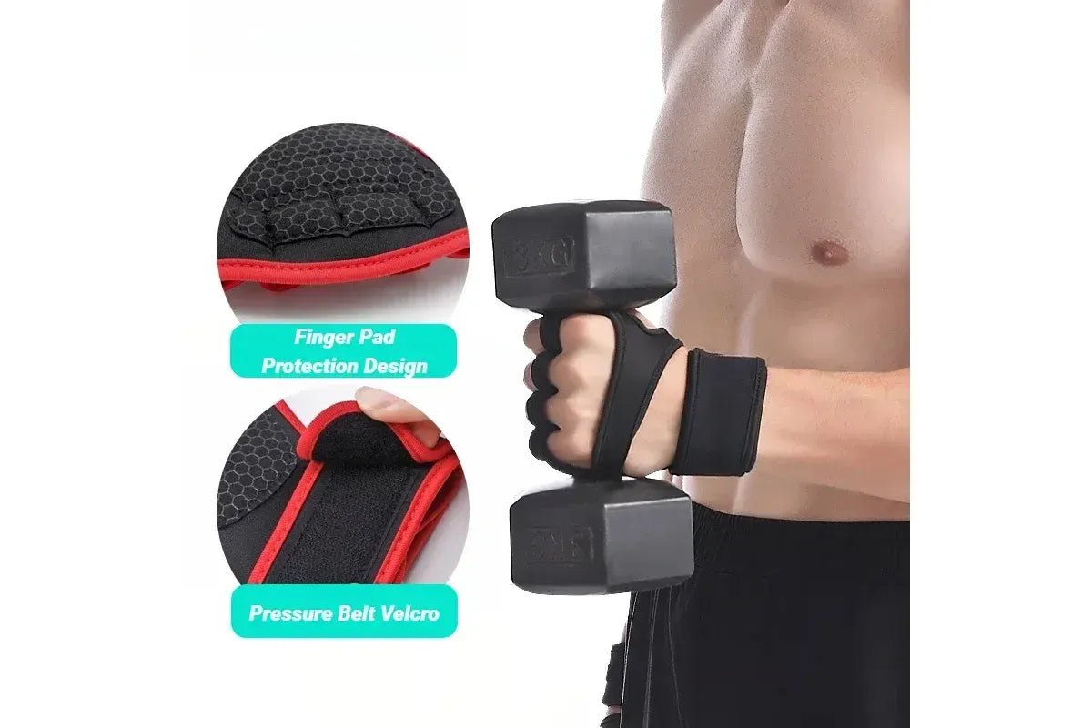 Half Finger Training Sport Gloves For Men Women Workout Fitness Body Building Weightlifting Gym Hand Wrist Protector Dumbbells - Red (1pair) M