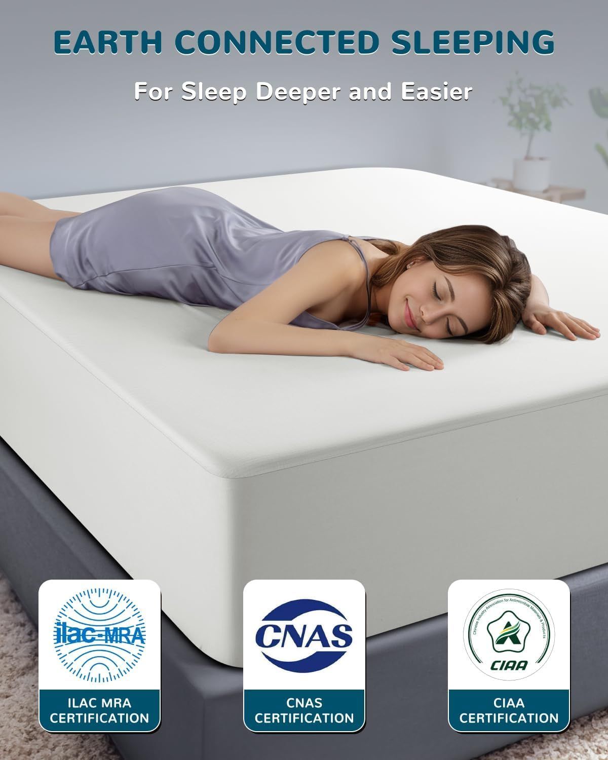 Bed Earthing Fitted Sheet AU Plug Grounding Connection Cord Conductive Mat Fiteed(White, Double 137x190cm+33cm)