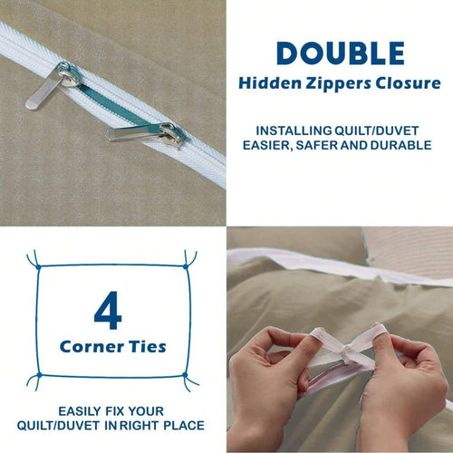 3 Piece Hotel Soft Microfiber Quilt Cover Set-2000TC Duvet/Donna Cover Set & Pillowcases -1 Quilt Cover Zipper Closure & 1 x Pillowcases-Breathable Bedding - Wrinkle, Fade, Stain Resistant(Camel Beige,Queen)