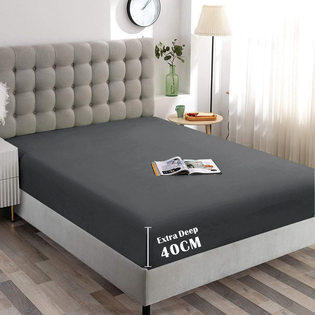 Hotel Quality Fitted Sheet - 1 Piece Fitted Sheet  -Breathable Bedding - Wrinkle, Fade, Stain Resistant- 16inch/40cm Deep Pocket Fitted Bed Sheet-Wrinkle and Fade Resistant,(Dark gray,Double)