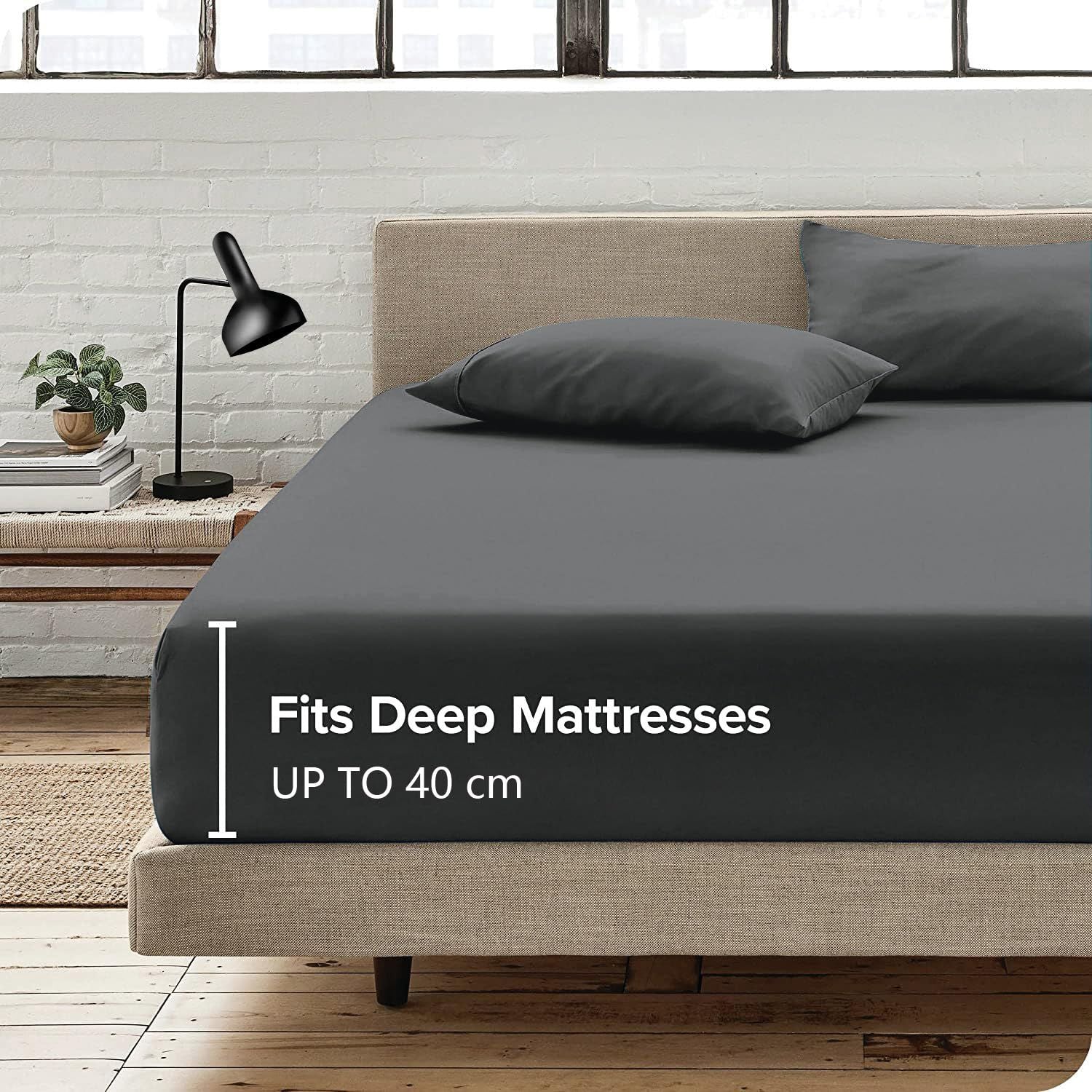 Hotel Quality Fitted Sheet - 1 Piece Fitted Sheet  -Breathable Bedding - Wrinkle, Fade, Stain Resistant- 16inch/40cm Deep Pocket Fitted Bed Sheet-Wrinkle and Fade Resistant,(Dark gray,King)