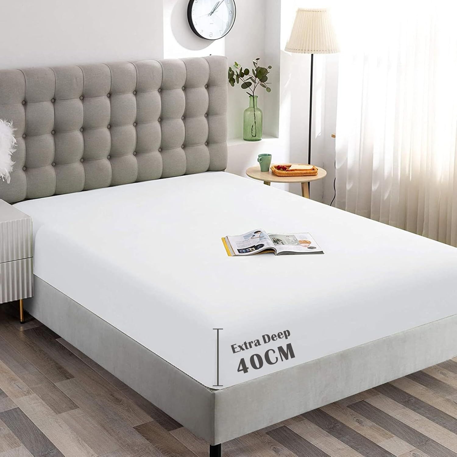Hotel Quality Fitted Sheet - 1 Piece Fitted Sheet  -Breathable Bedding - Wrinkle, Fade, Stain Resistant- 16inch/40cm Deep Pocket Fitted Bed Sheet-Wrinkle and Fade Resistant,(White,King Single)