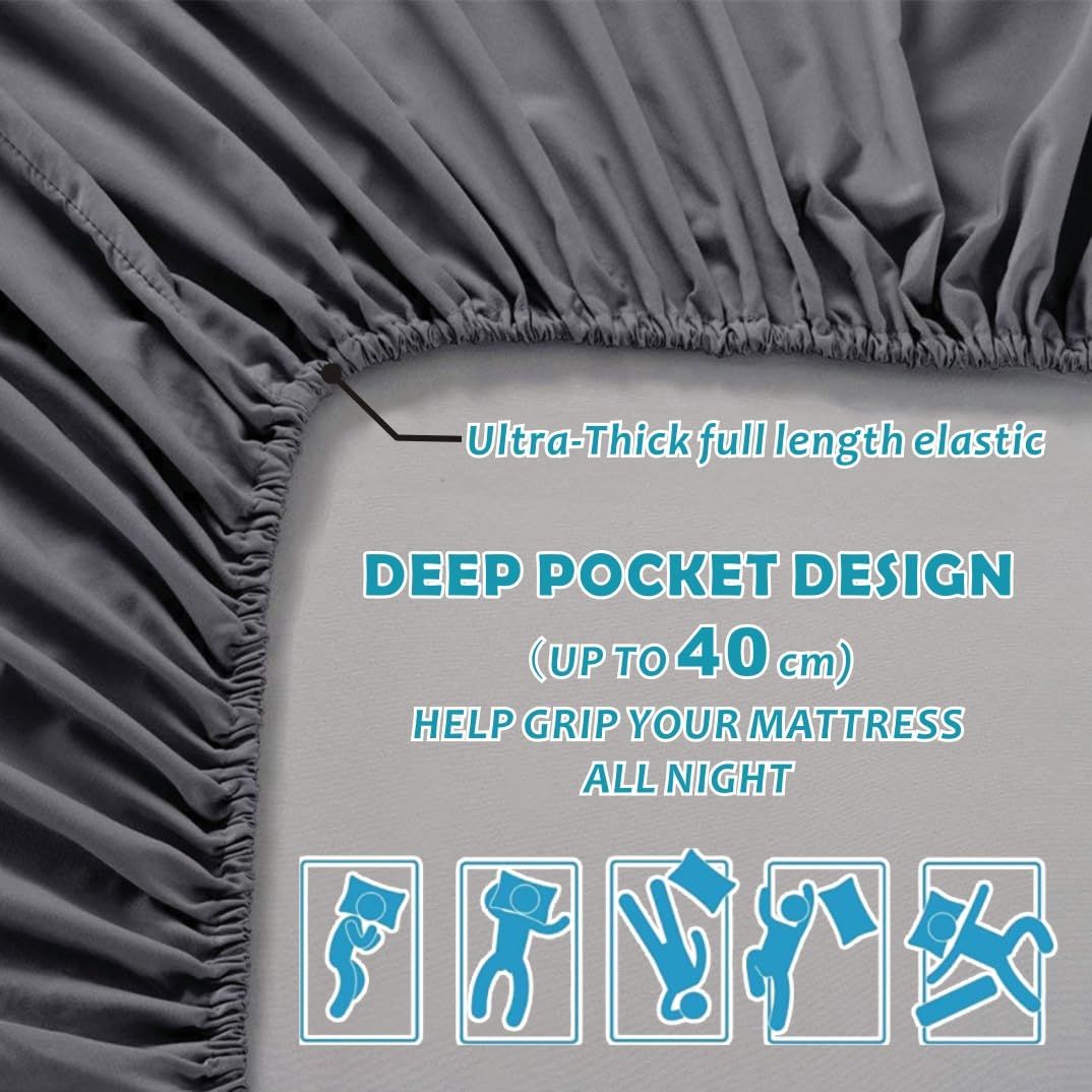 Hotel Quality Fitted Sheet - 1 Piece Fitted Sheet  -Breathable Bedding - Wrinkle, Fade, Stain Resistant- 16inch/40cm Deep Pocket Fitted Bed Sheet-Wrinkle and Fade Resistant,(Dark gray,Queen)