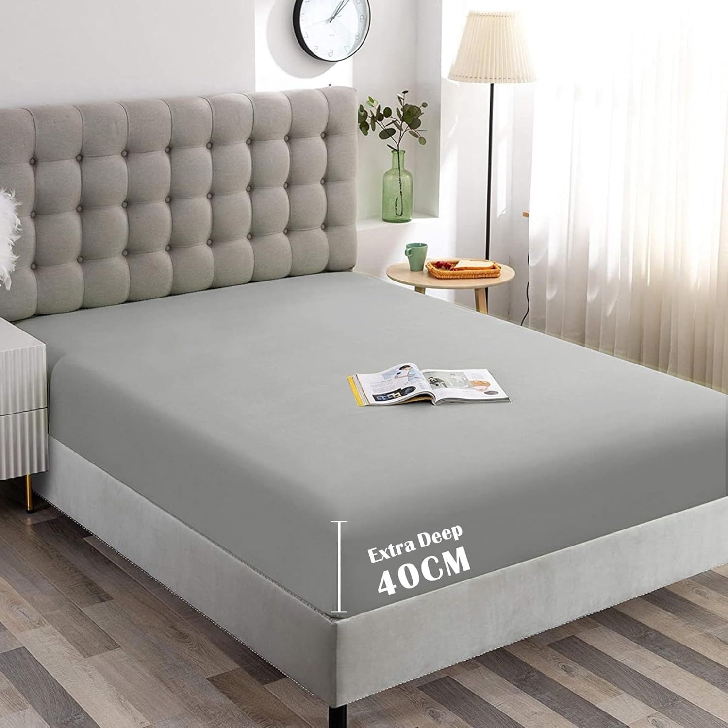 Hotel Quality Fitted Sheet - 1 Piece Fitted Sheet  -Breathable Bedding - Wrinkle, Fade, Stain Resistant- 16inch/40cm Deep Pocket Fitted Bed Sheet-Wrinkle and Fade Resistant,(Silver-gray,Super King)