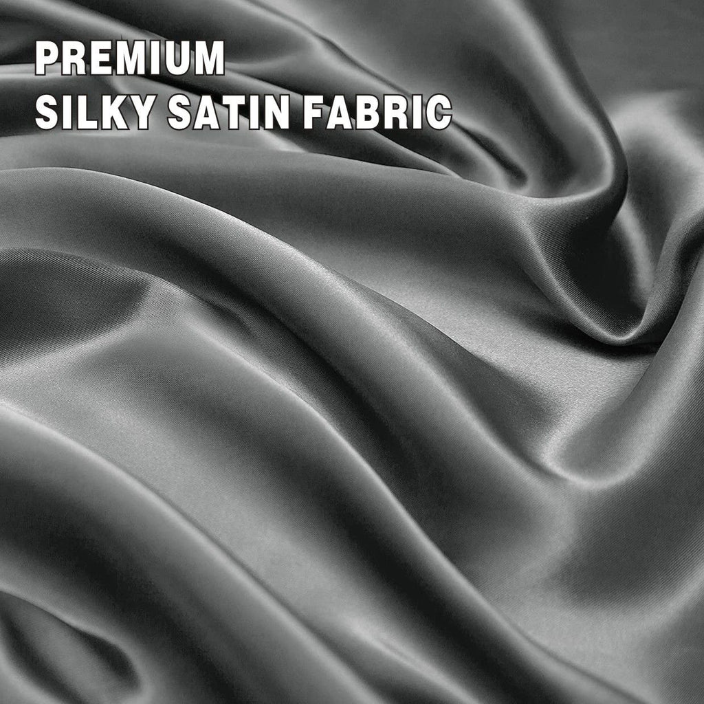 Art Silk Satin Sheet Set Hotel 4 Pieces Fitted/Flat Sheet Bedding Set-Luxury Soft Silky Sheets for Hair and Skin, Similar to Silk Bed Sheets Set 4 Pieces(Double,Grey)
