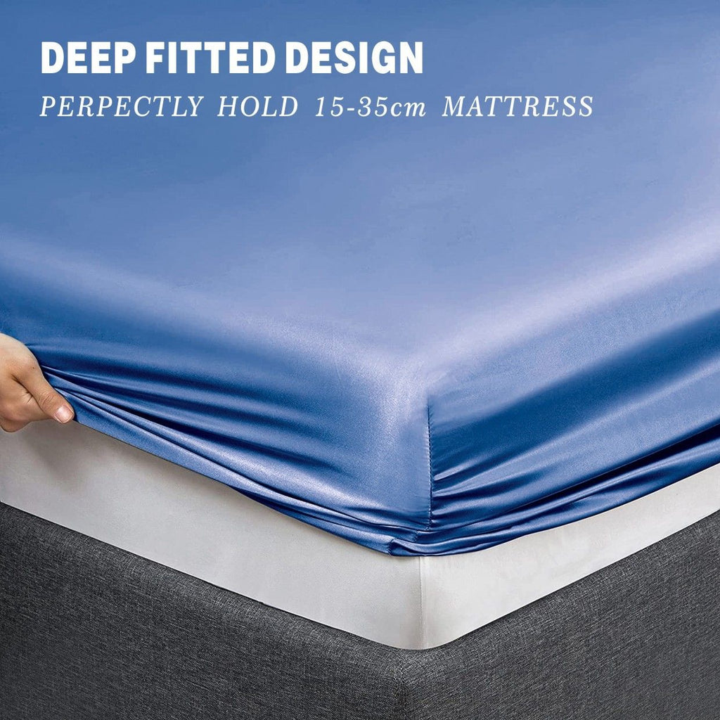 Art Silk Satin Sheet Set Hotel 4 Pieces Fitted/Flat Sheet Bedding Set-Luxury Soft Silky Sheets for Hair and Skin, Similar to Silk Bed Sheets Set 4 Pieces(Super King,Ocean)
