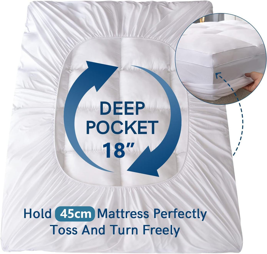 1000GSM Mattress Topper Viscose Derived from Bamboo, Thick Pillowtop Fitted Mattress Cover with 45cm Deep Skirt - Machine Washable Hypoallergenic(King,white)