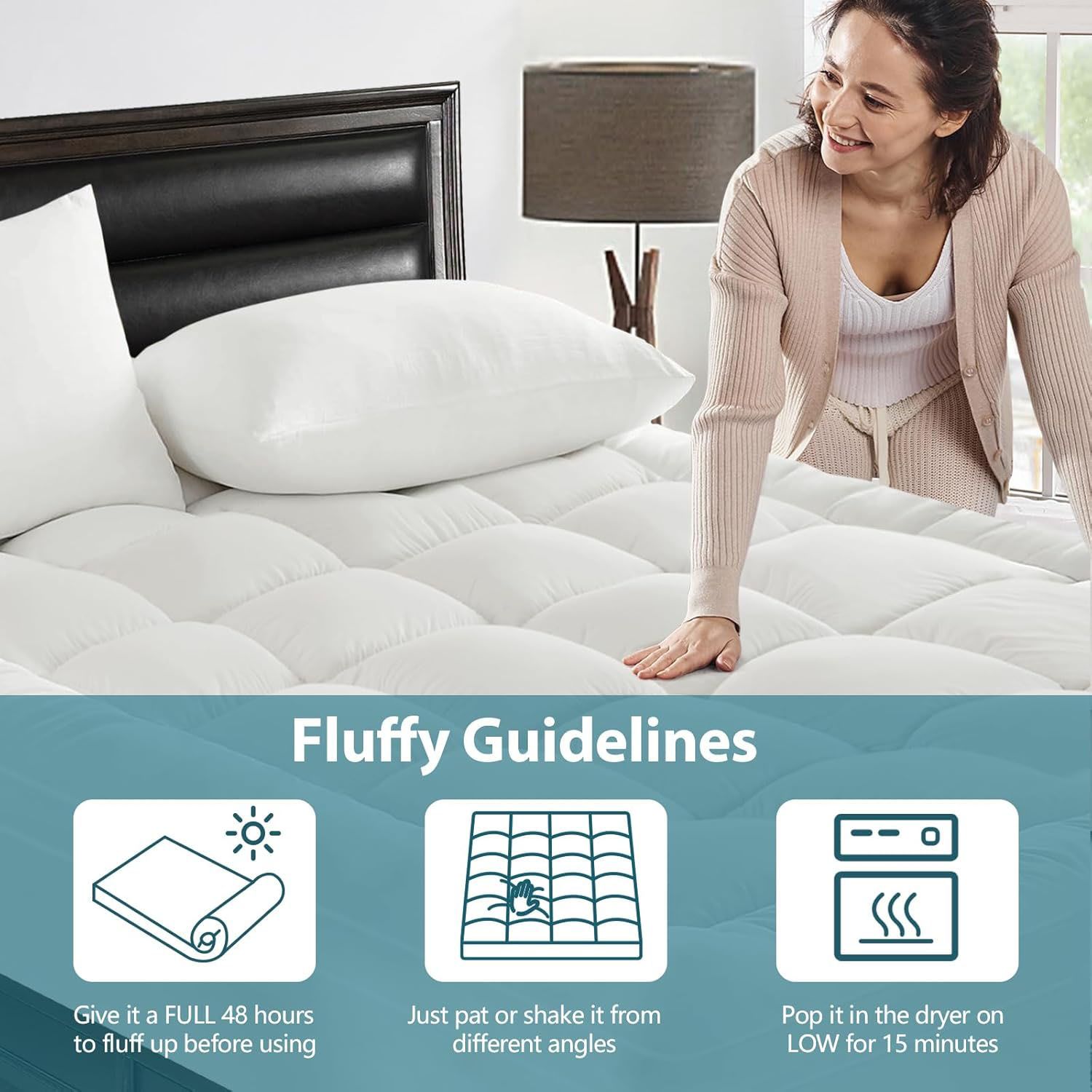 1000GSM Mattress Topper Viscose Derived from Bamboo, Thick Pillowtop Fitted Mattress Cover with 45cm Deep Skirt - Machine Washable Hypoallergenic（King Single,white）