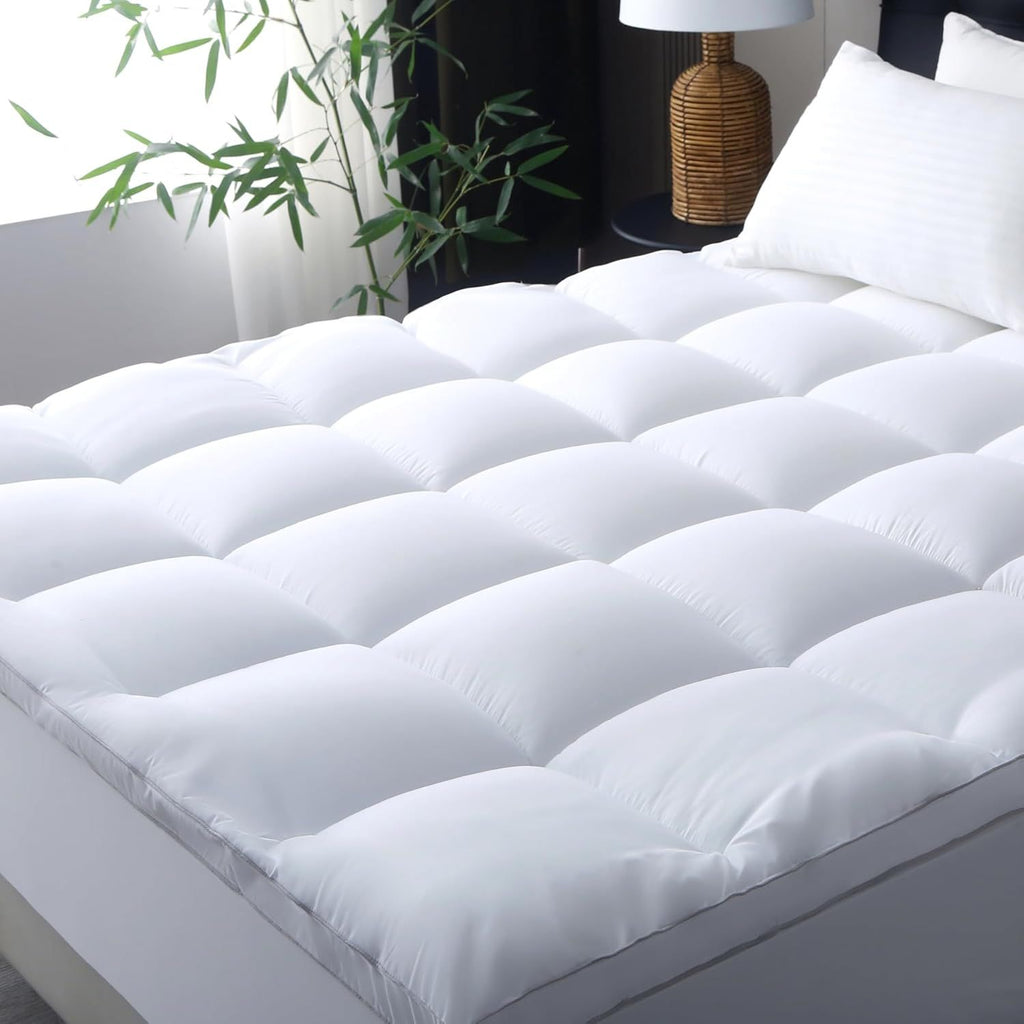 1000GSM Mattress Topper Viscose Derived from Bamboo, Thick Pillowtop Fitted Mattress Cover with 45cm Deep Skirt - Machine Washable Hypoallergenic(Queen,white)
