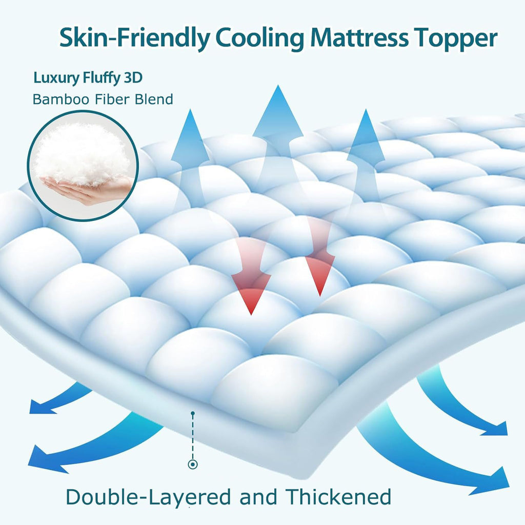 1000GSM Mattress Topper Viscose Derived from Bamboo, Thick Pillowtop Fitted Mattress Cover with 45cm Deep Skirt - Machine Washable Hypoallergenic(Queen,white)