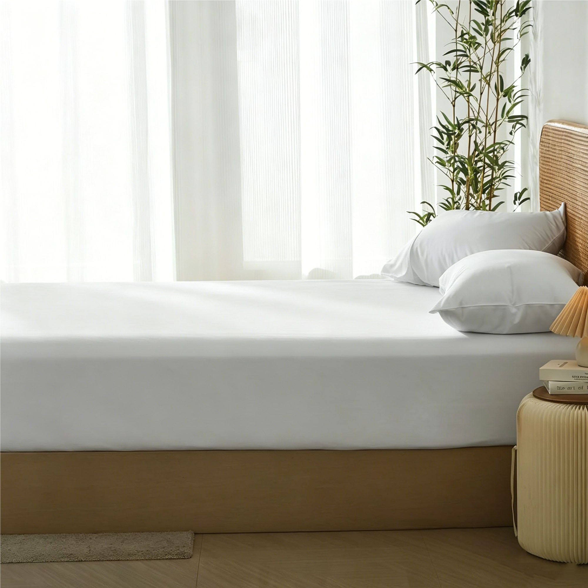 3 Piece Hotel Bamboo Cooling Fitted Sheet Set & Pillowcase -Ultra Soft 2000TC Breathable Fitted Bed Sheets Set with 37 Centimetre Deep Pocket-Cooling Sheets for Hot Sleepers(White,Double)