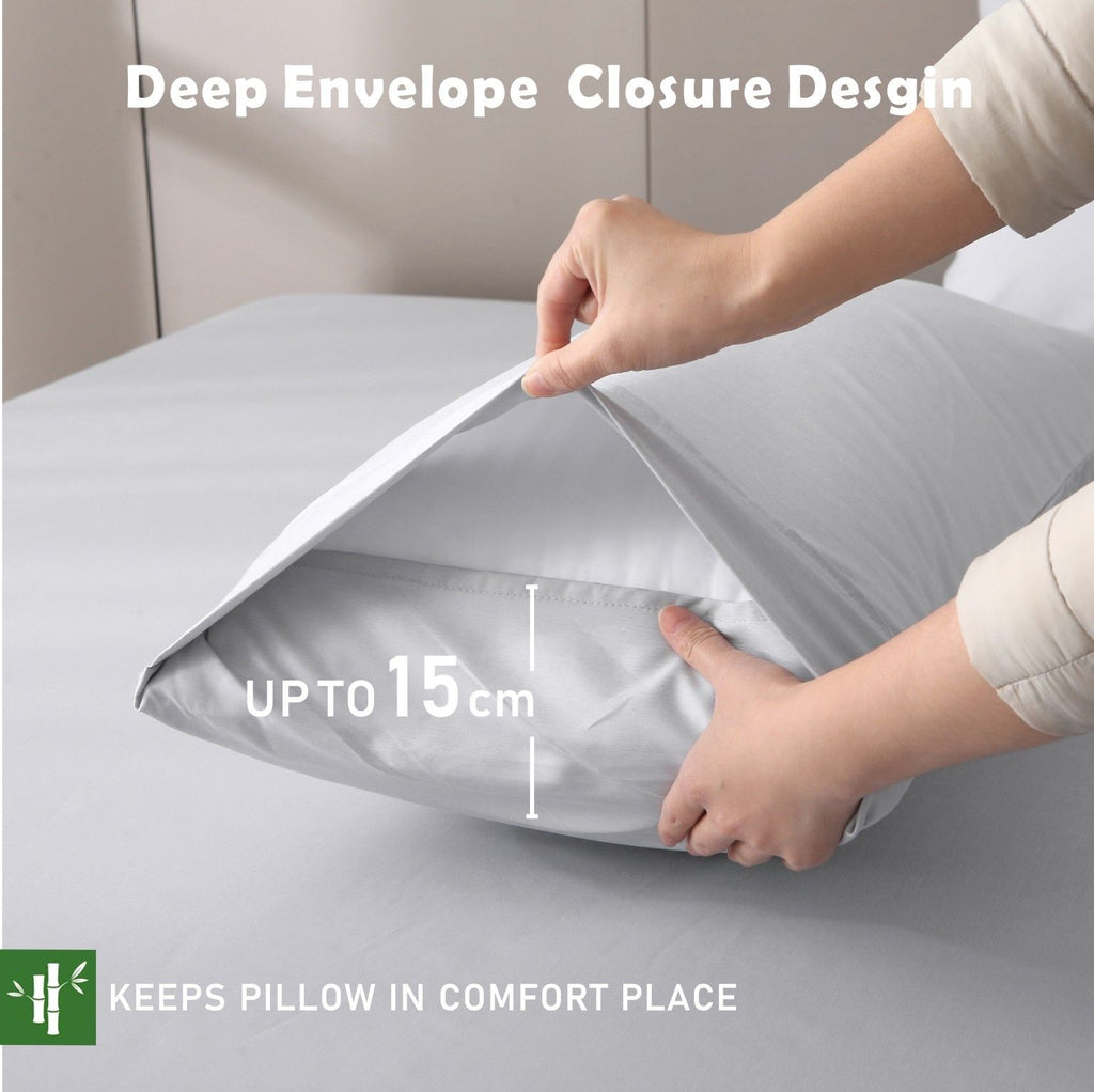 3 Piece Hotel Bamboo Cooling Fitted Sheet Set & Pillowcase -Ultra Soft 2000TC Breathable Fitted Bed Sheets Set with 37 Centimetre Deep Pocket-Cooling Sheets for Hot Sleepers(Silver-gray,King)