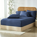 2 Piece Hotel Bamboo Cooling Fitted Sheet Set & Pillowcase -Ultra Soft 2000TC Breathable Fitted Bed Sheets Set with 37 Centimetre Deep Pocket-Cooling Sheets for Hot Sleepers(Navy,King Single)
