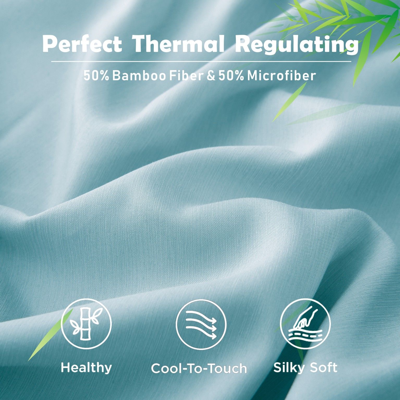 3 Piece Hotel Bamboo Cooling Fitted Sheet Set & Pillowcase -Ultra Soft 2000TC Breathable Fitted Bed Sheets Set with 37 Centimetre Deep Pocket-Cooling Sheets for Hot Sleepers(Sky Blue,Queen)