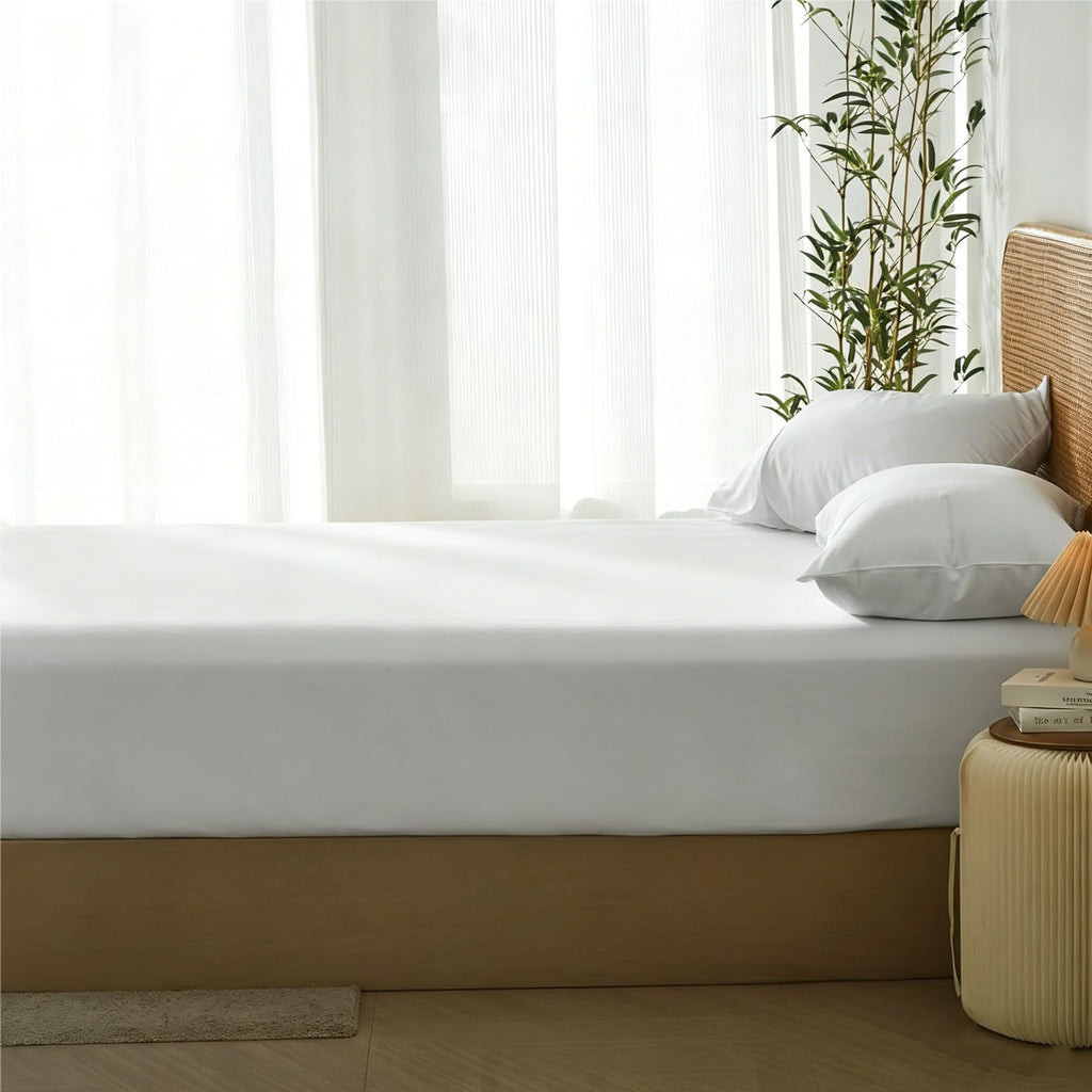 3 Piece Hotel Bamboo Cooling Fitted Sheet Set & Pillowcase -Ultra Soft 2000TC Breathable Fitted Bed Sheets Set with 37 Centimetre Deep Pocket-Cooling Sheets for Hot Sleepers(White,Super King)
