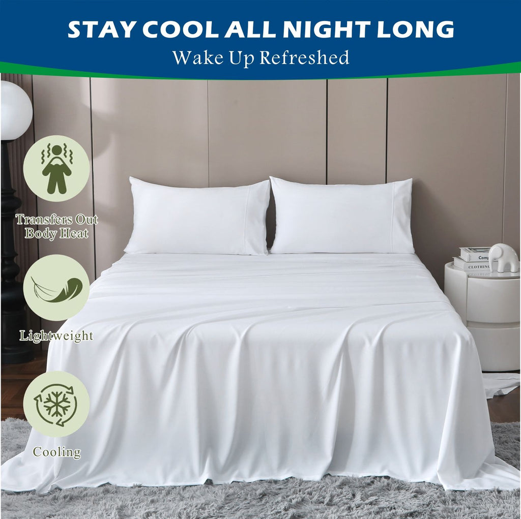 4 Piece Hotel Bamboo Cooling Sheet Set -Ultra Soft 2000TC Breathable Bed Sheets Set with 37 Centimetre Deep Pocket-Cooling Sheets for Hot Sleepers(White,Super King)
