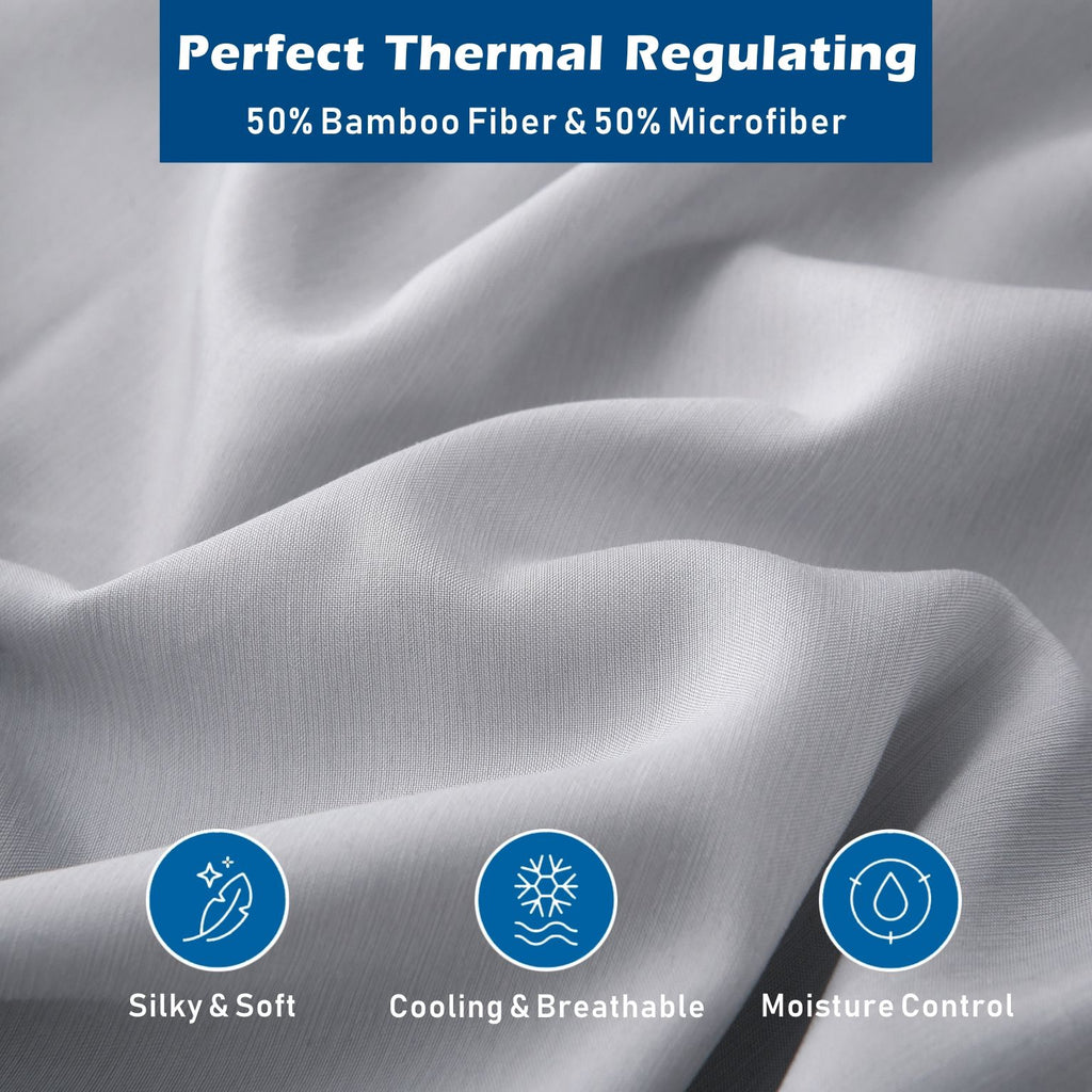 4 Piece Hotel Bamboo Cooling Sheet Set -Ultra Soft 2000TC Breathable Bed Sheets Set with 37 Centimetre Deep Pocket-Cooling Sheets for Hot Sleepers(Silver-gray,Super King)
