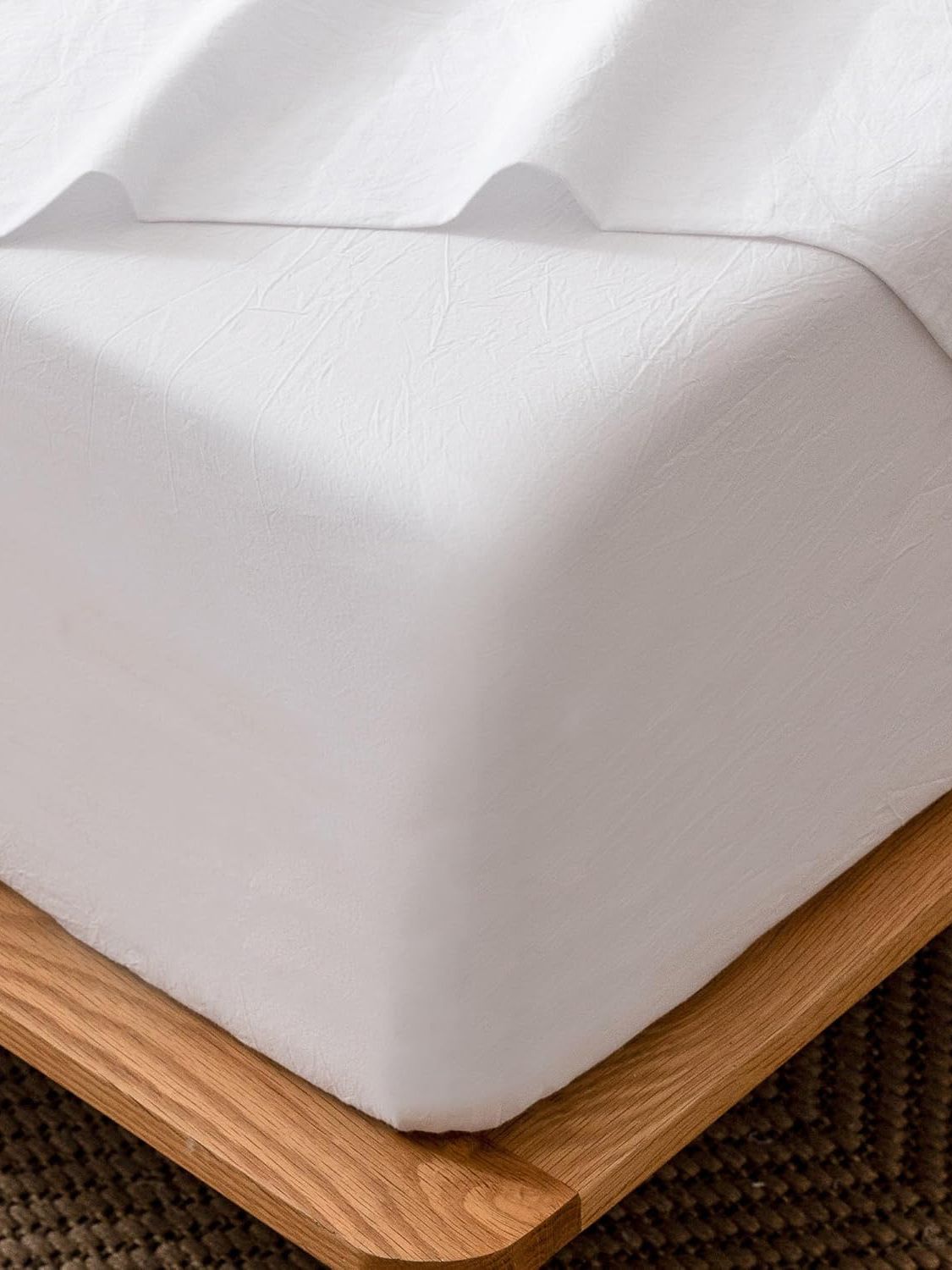 100% Cotton Fitted Sheet - Super Soft 40cm Deep Pocket Bottom Sheets - White Elastic Sheet（Double,White)