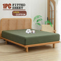 100% Cotton Fitted Sheet - Super Soft 40cm Deep Pocket Bottom Sheets - White Elastic Sheet（Double,Olive green)