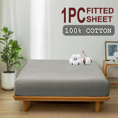 100% Cotton Fitted Sheet - Super Soft 40cm Deep Pocket Bottom Sheets - White Elastic Sheet（King,Grey)