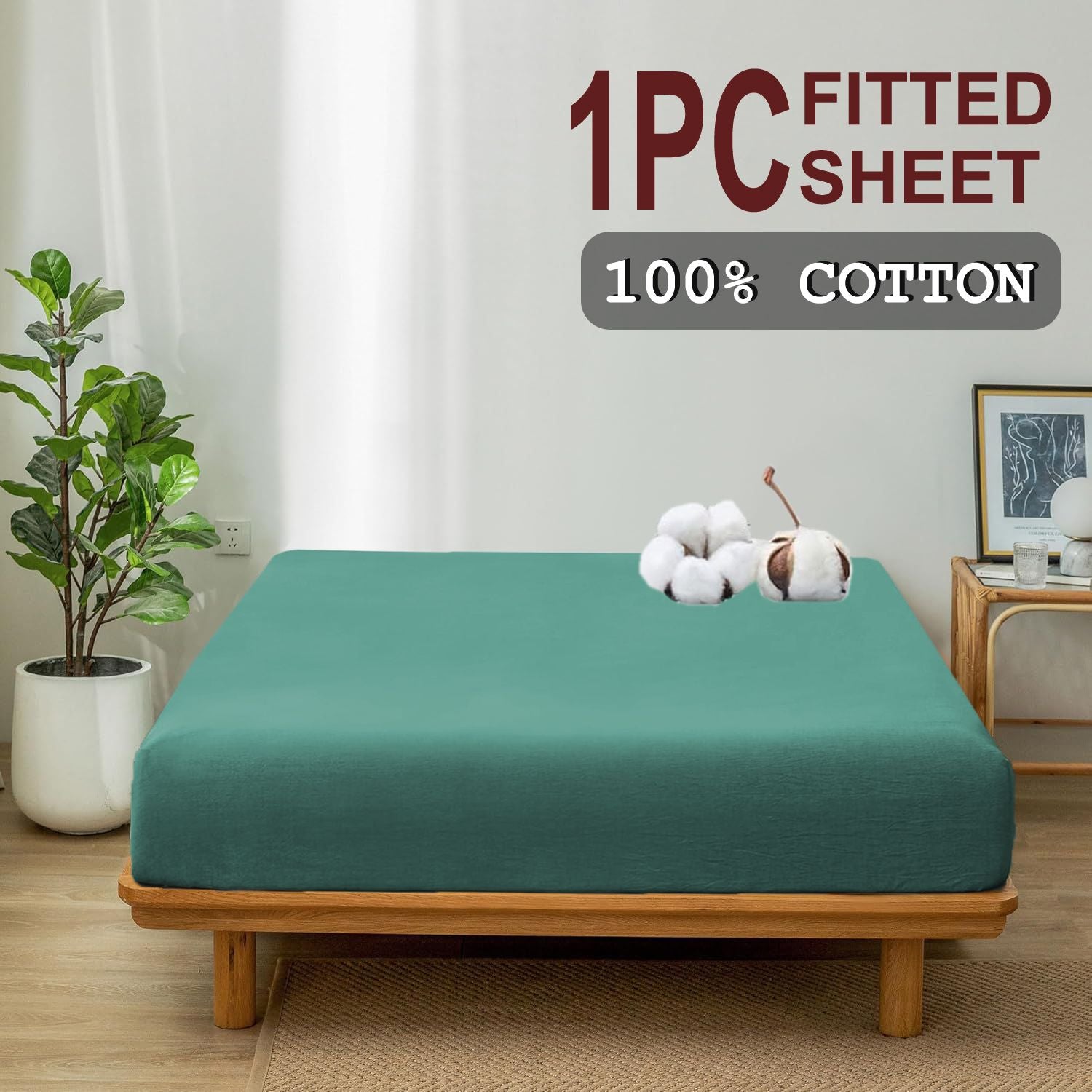 100% Cotton Fitted Sheet - Super Soft 40cm Deep Pocket Bottom Sheets - White Elastic Sheet（King,Biscay blue)