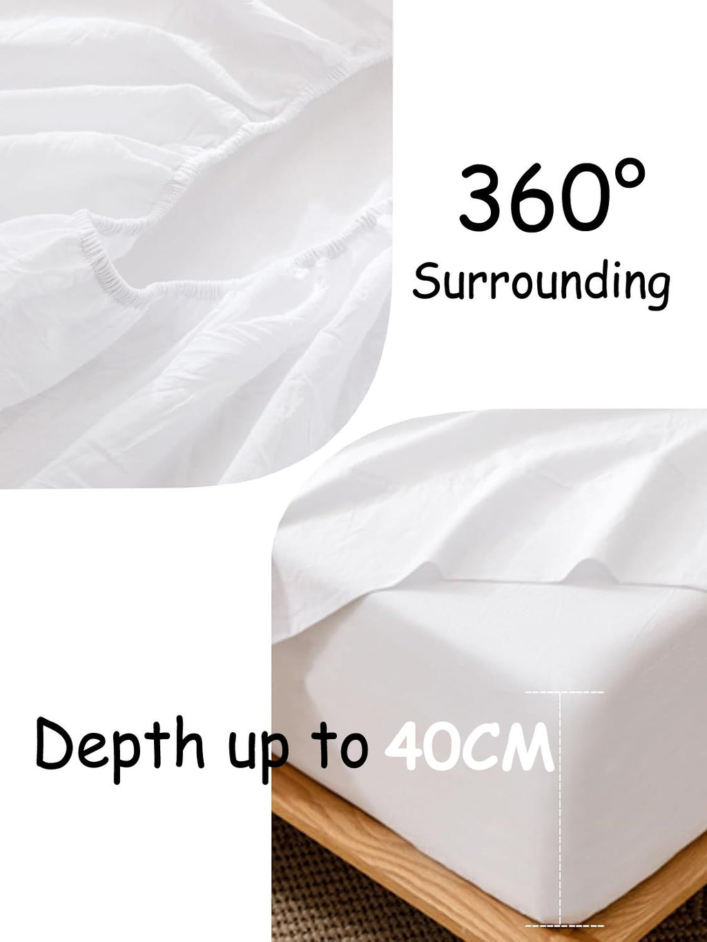 100% Cotton Fitted Sheet - Super Soft 40cm Deep Pocket Bottom Sheets - White Elastic Sheet（Queen,White)