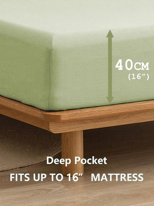100% Cotton Fitted Sheet - Super Soft 40cm Deep Pocket Bottom Sheets - White Elastic Sheet（Queen,Green beans)
