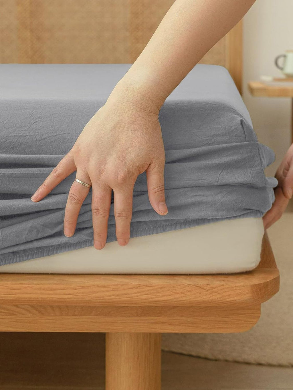 100% Cotton Fitted Sheet - Super Soft 40cm Deep Pocket Bottom Sheets - White Elastic Sheet（Single,Grey)