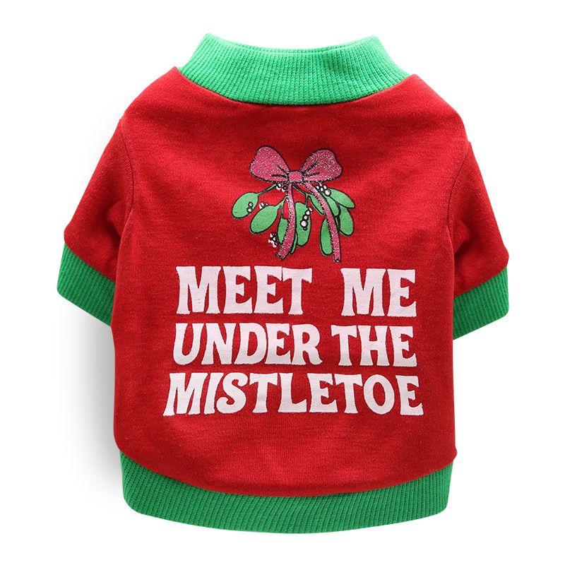 DROOLING DOG Pet Dog Cat Clothes Cotton T Shirt Red background with green edge (leaves) M Size: M; Neck (cm): 28-32; Bust (cm): 38-44; Back length (cm): 26-30; Recommended pet weight (kg): 4.5 - 7.0
