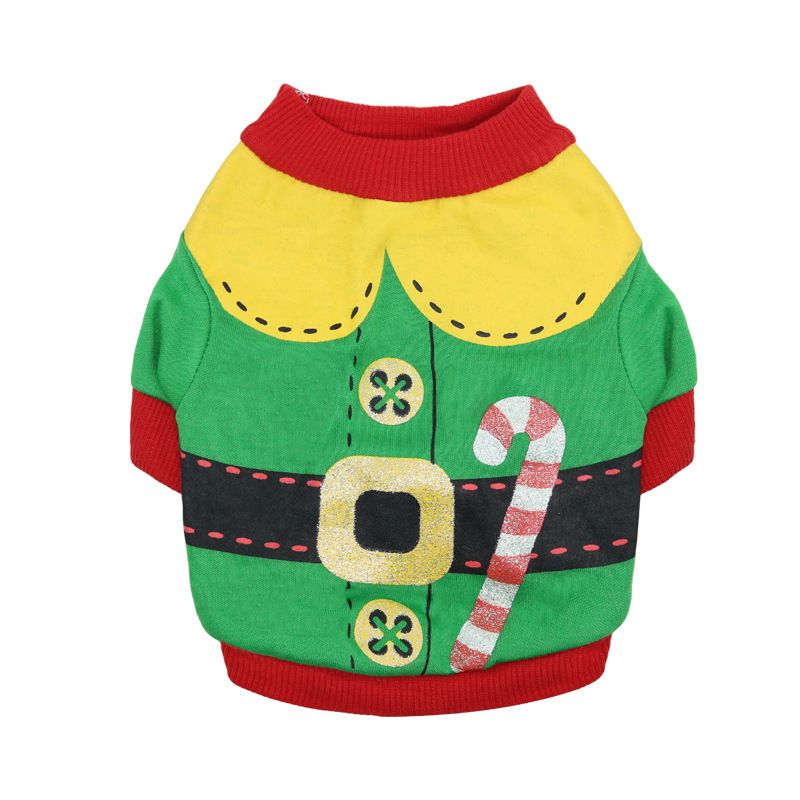 DROOLING DOG Pet Dog Cat Clothes Cotton T Shirt Red background and white border (Christmas tree) Size: L; Neck (cm): 32-38; Bust (cm): 44-50; Back length (cm): 31-35; Recommended pet weight (kg): 7.0 - 10.0