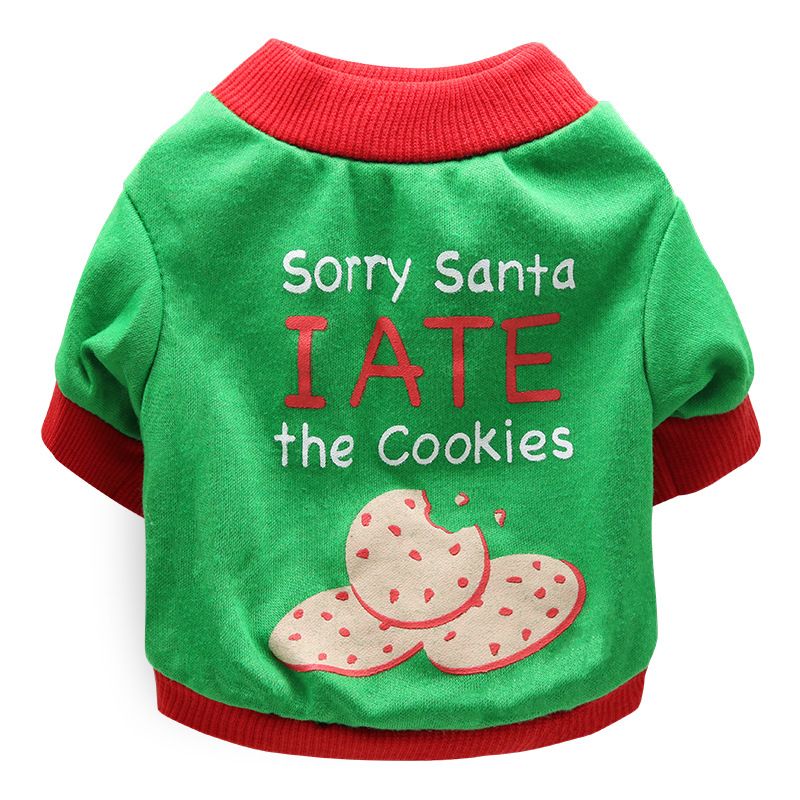 DROOLING DOG Pet Dog Cat Clothes Cotton T Shirt Green background with red edge (biscuit) Size: L; Neck (cm): 32-38; Bust (cm): 44-50; Back length (cm): 31-35; Recommended pet weight (kg): 7.0 - 10.0