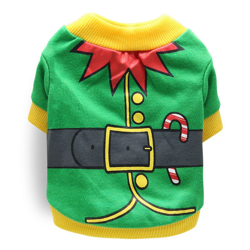 DROOLING DOG Pet Dog Cat Clothes Cotton T Shirt Green Yellow Edge (Santa Claus) Size: L; Neck (cm): 32-38; Bust (cm): 44-50; Back length (cm): 31-35; Recommended pet weight (kg): 7.0 - 10.0
