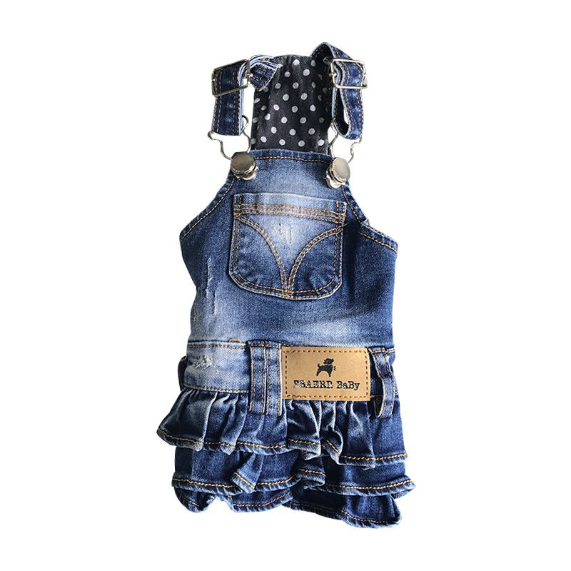 EBAERR Pet Denim Skirt Cotton Casual Style Dark blue S bust 30 garment length 23