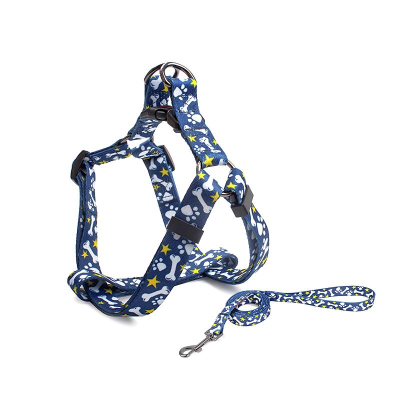 Pet Dog Chest Strap Harness Set Polyester Bones (chest back + traction rope) Code S