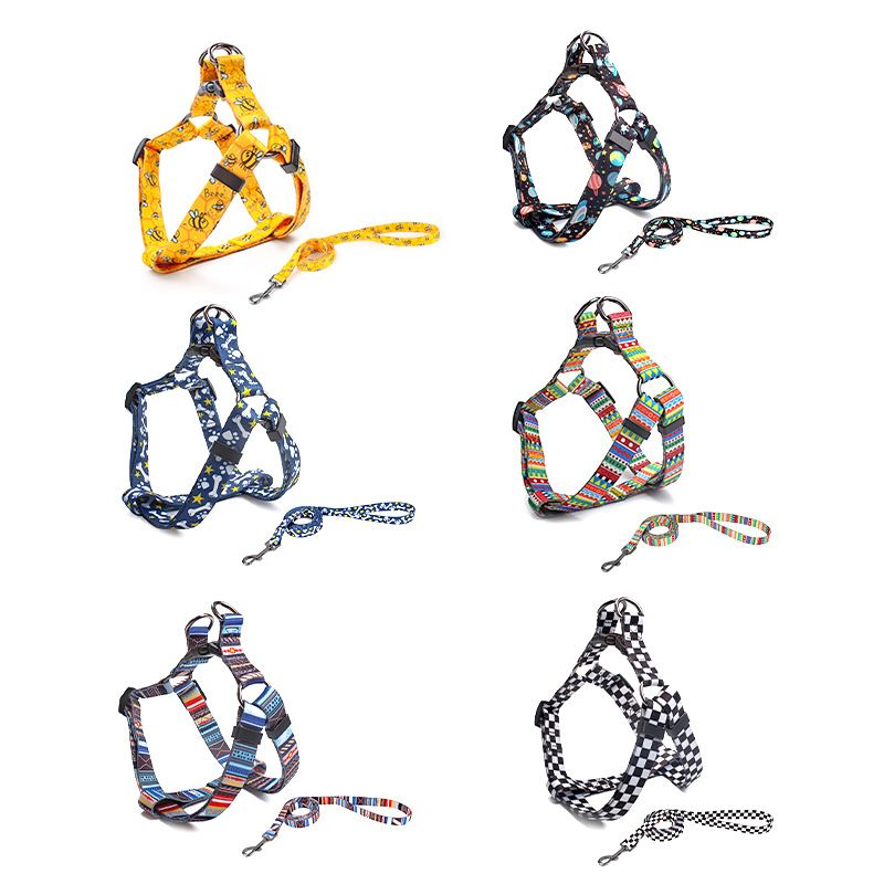 Pet Dog Chest Strap Harness Set Polyester Bee (chest back + traction rope) M code