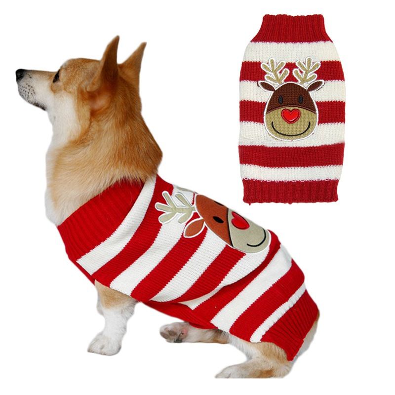 Dog Sweater Acrylic Knit Christmas Red and White Deer XXL