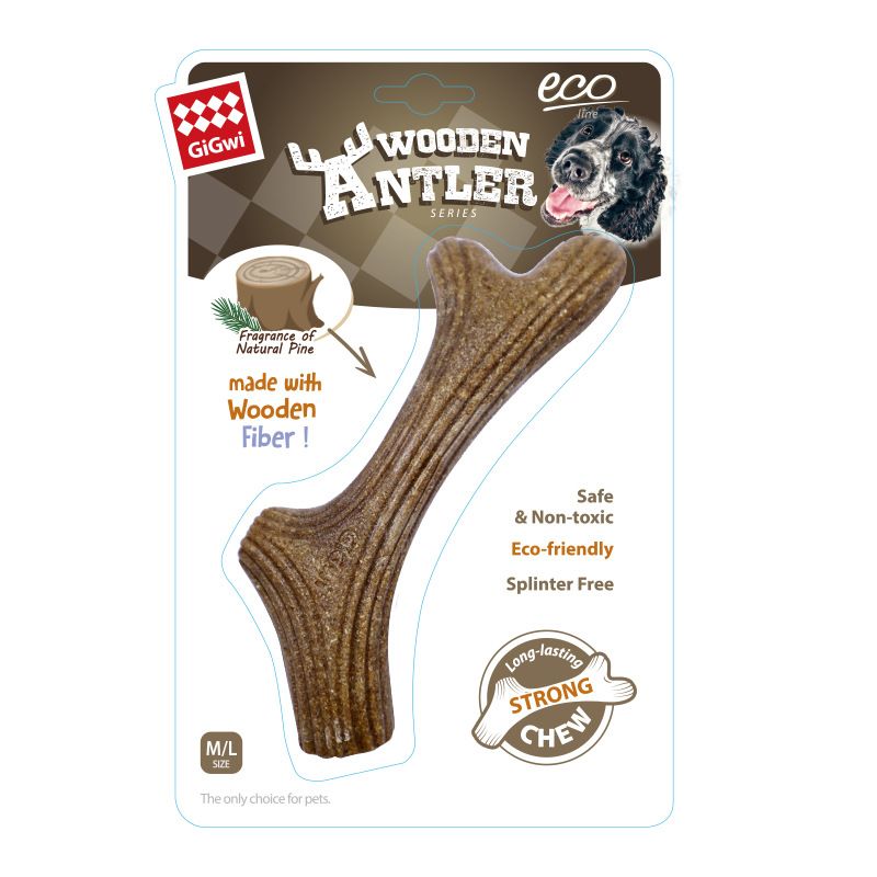 Gigwi Dog Chew Toy Wood Antler Bite Resistant Trumpet