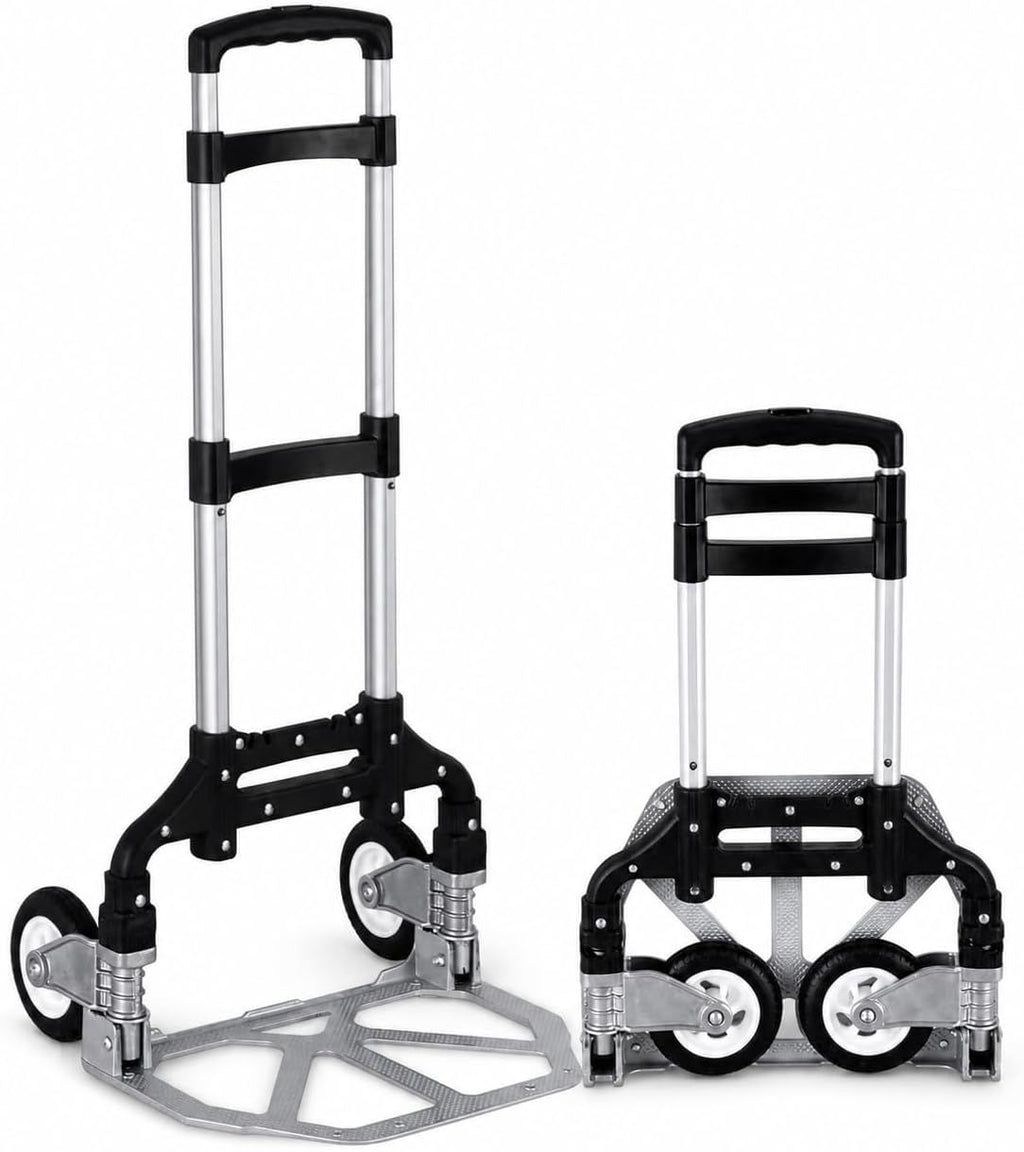 Folding Hand Truck, 1 Pack Portable Dolly Cart with Telescoping Handle, Lightweight Aluminum Alloy Foldable Hand Truck with Solid Rubber Wheels, Compact Moving Cart for Home, Office, Shopping, Travel