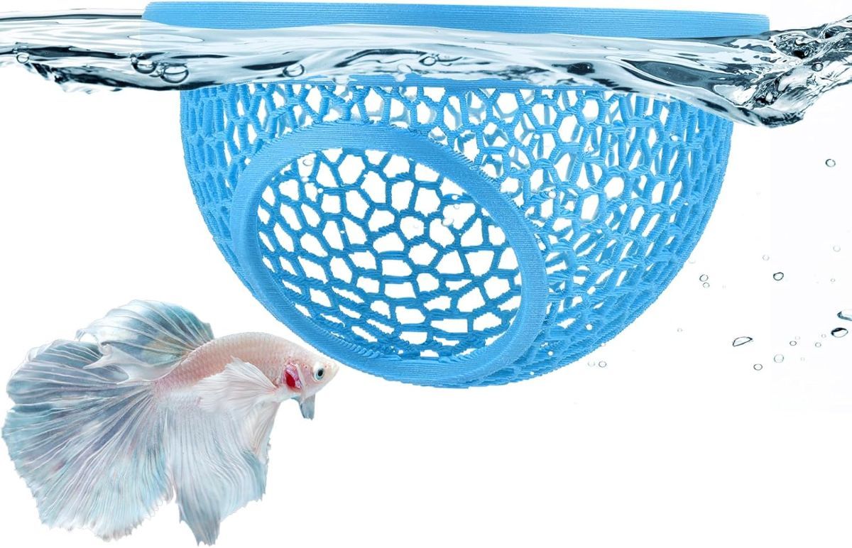 Floating Betta Hide & Shrimp Cave – 3D Printed Aquarium Hammock, Feeder & Rest Spot – Floating Betta Log & Cave Decor for Nano Tanks, Corydoras, Shrimp & Small Fish – Safe PLA, Patent Pending - Black - Size S