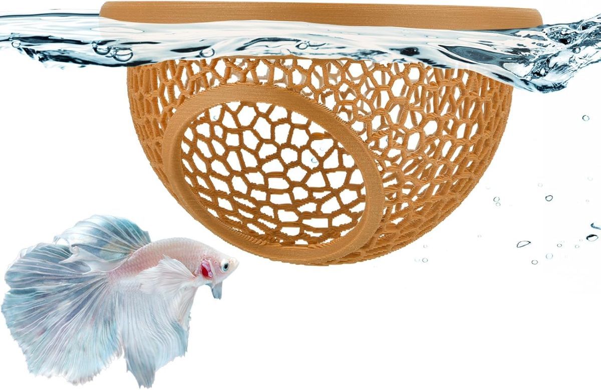 Floating Betta Hide & Shrimp Cave – 3D Printed Aquarium Hammock, Feeder & Rest Spot – Floating Betta Log & Cave Decor for Nano Tanks, Corydoras, Shrimp & Small Fish – Safe PLA, Patent Pending - Black - Size S
