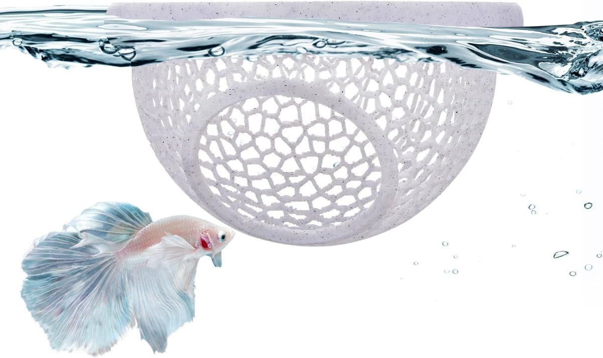 Floating Betta Hide & Shrimp Cave – 3D Printed Aquarium Hammock, Feeder & Rest Spot – Floating Betta Log & Cave Decor for Nano Tanks, Corydoras, Shrimp & Small Fish – Safe PLA, Patent Pending - Blue - Size S
