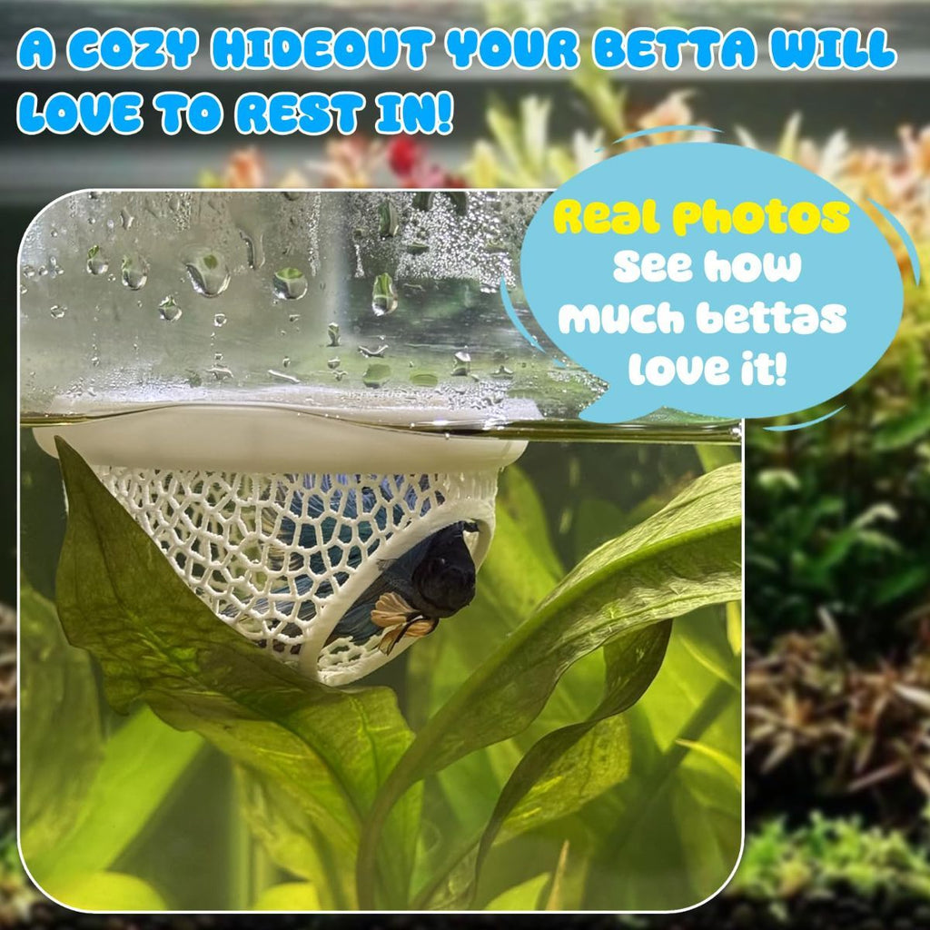 Floating Betta Hide & Shrimp Cave – 3D Printed Aquarium Hammock, Feeder & Rest Spot – Floating Betta Log & Cave Decor for Nano Tanks, Corydoras, Shrimp & Small Fish – Safe PLA, Patent Pending - Pink - Size S