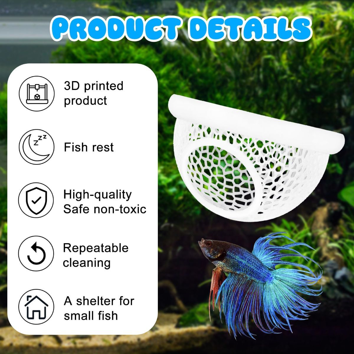 Floating Betta Hide & Shrimp Cave – 3D Printed Aquarium Hammock, Feeder & Rest Spot – Floating Betta Log & Cave Decor for Nano Tanks, Corydoras, Shrimp & Small Fish – Safe PLA, Patent Pending - Yellow - Size S