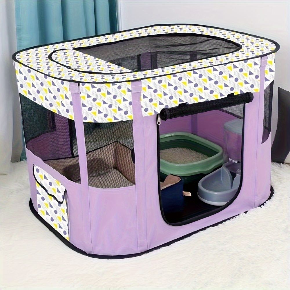 Foldable Pet Playpen for Cats and Small Dogs, Portable Puppy Exercise Cage, Indoor Pet Enclosure with Breathable Mesh, Perfect for Travel, Camping, and Outdoor Use as a Cat Whelping Box or Kitten Play Area (L, Purple)