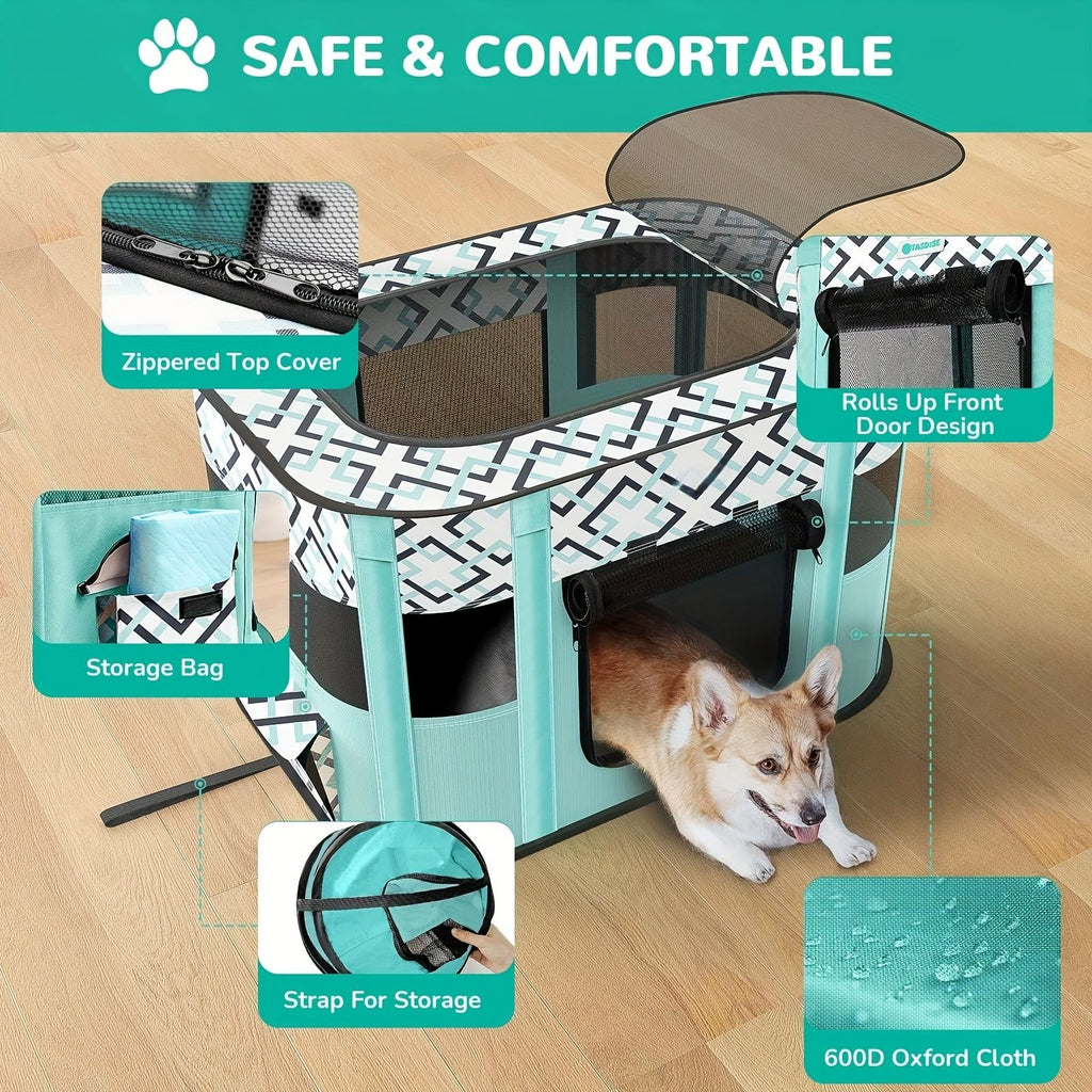Foldable Pet Playpen for Cats and Small Dogs, Portable Puppy Exercise Cage, Indoor Pet Enclosure with Breathable Mesh, Perfect for Travel, Camping, and Outdoor Use as a Cat Whelping Box or Kitten Play Area (M, Green)