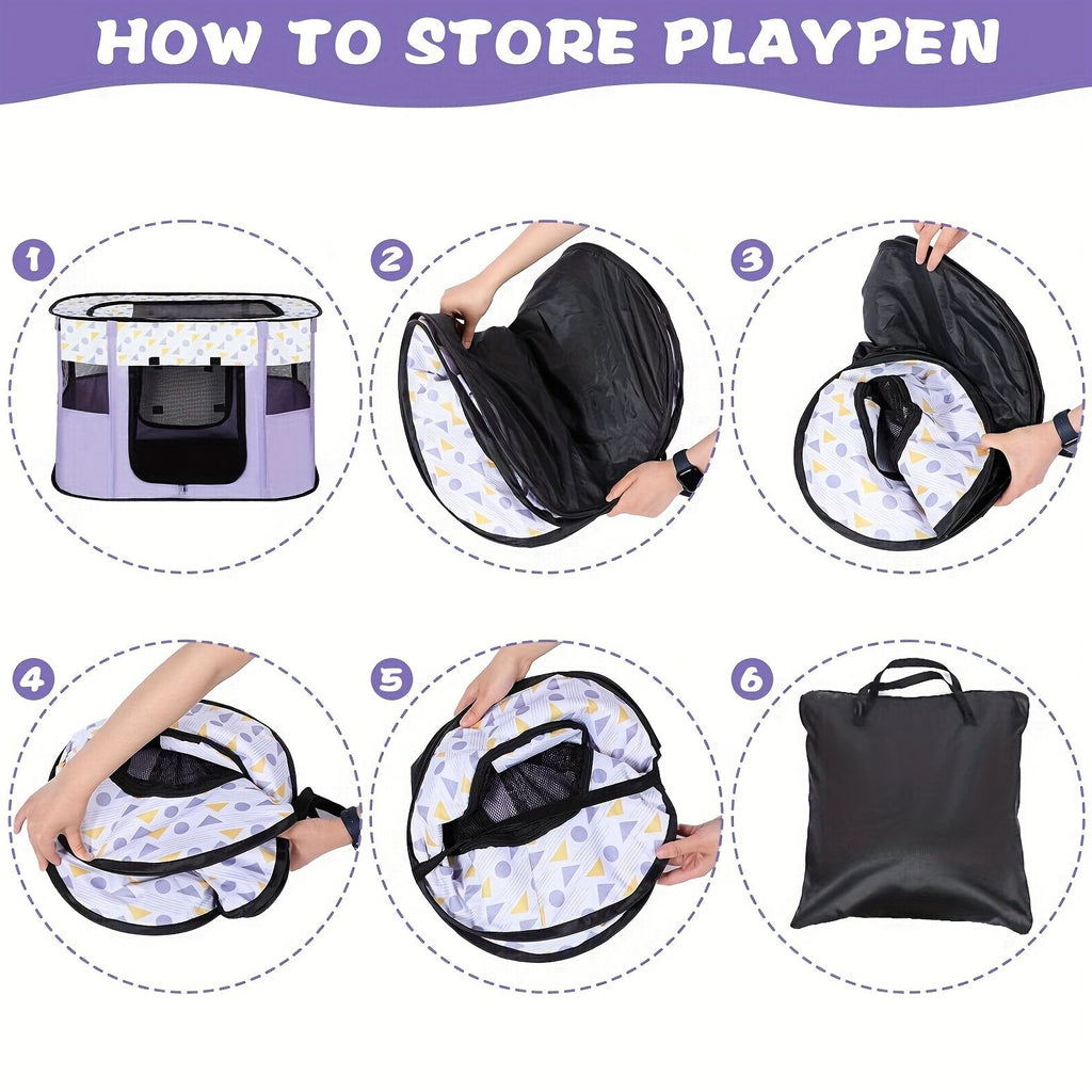 Foldable Pet Playpen for Cats and Small Dogs, Portable Puppy Exercise Cage, Indoor Pet Enclosure with Breathable Mesh, Perfect for Travel, Camping, and Outdoor Use as a Cat Whelping Box or Kitten Play Area (XL, Purple)