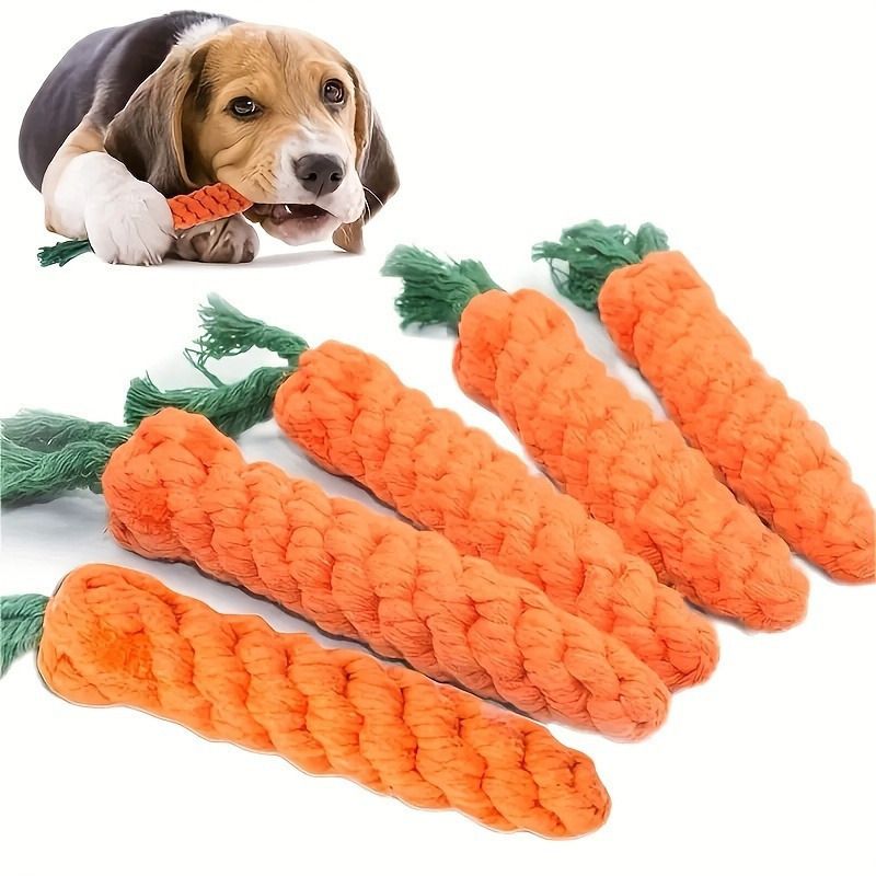 Durable Carrot-Shaped Cotton Rope Dog Toy for Interactive Play, Chewing, and Dental Health – Fun Tug-of-War and Fetch Toy for Medium to Large Breeds